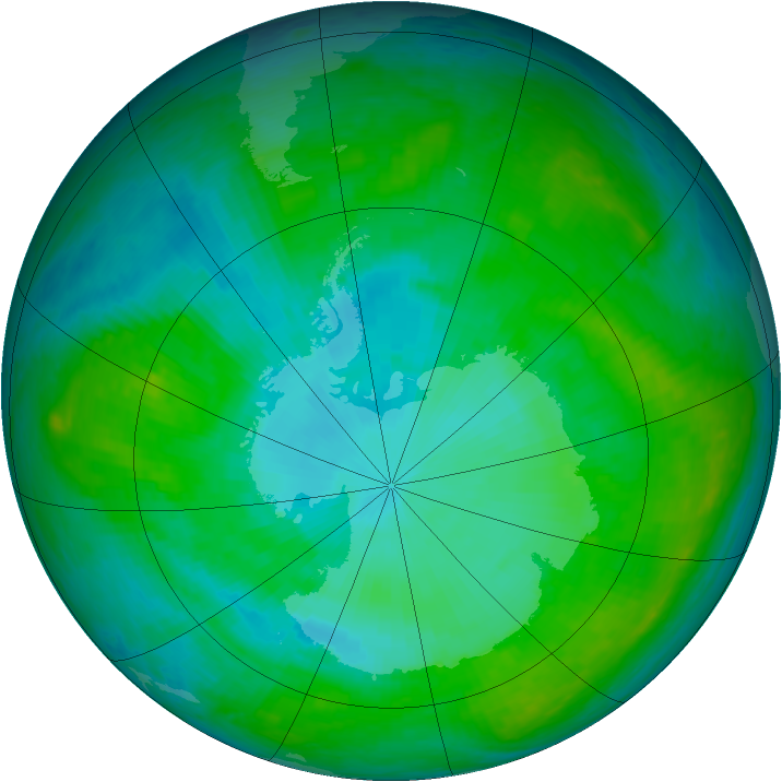 Antarctic ozone map for 04 January 2003